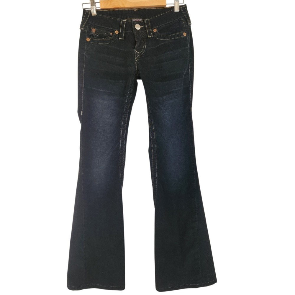 Vintage True Religion Size 27 Joey Flared Black Ultra Low Rise Corduroy Pants